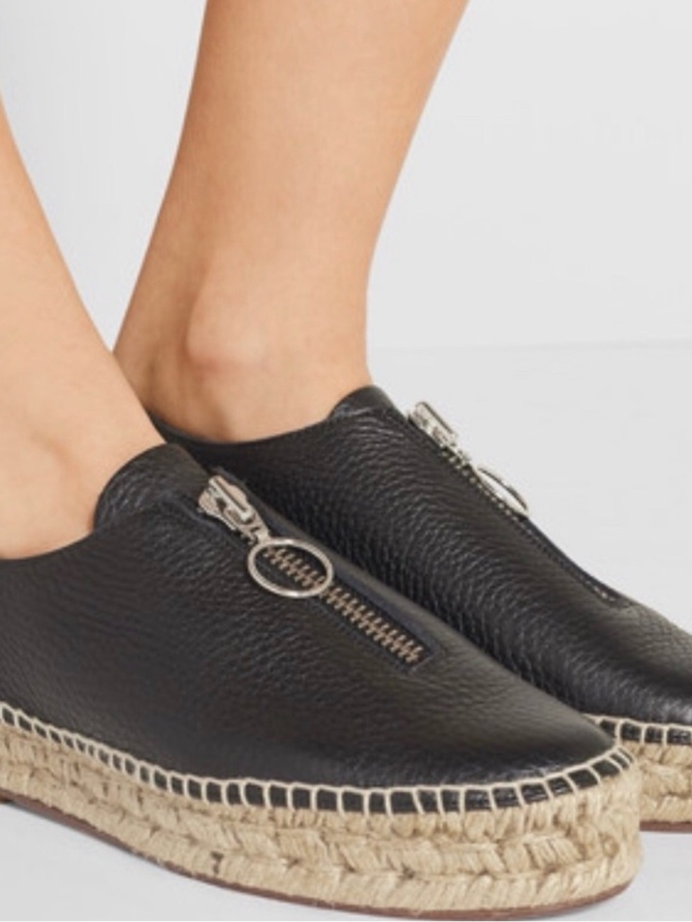 Alexander Wang Zip Espadrille Women's 36 Black Leather Slip On Shoes